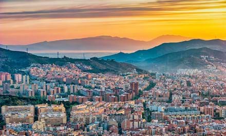 Solnedgang Fra Udsigtspunktet Ved Bunkers Del Carmel I Barcelona Spanien
