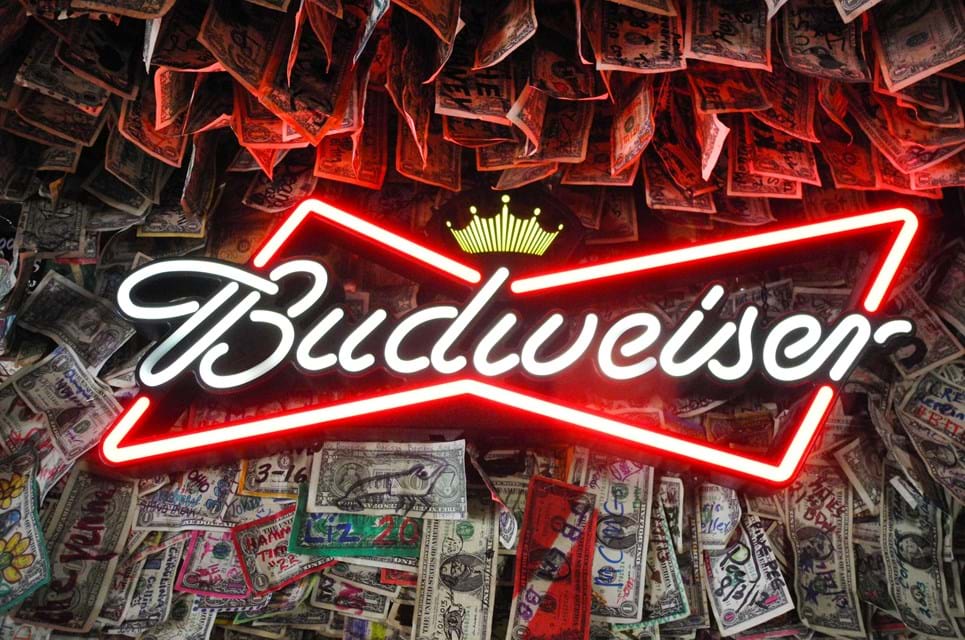 Væggene Er Dækket Af Dollarsedler Med En Hilsen Fra Gæsterne I No Name Pub. Foto. Judith Betak.